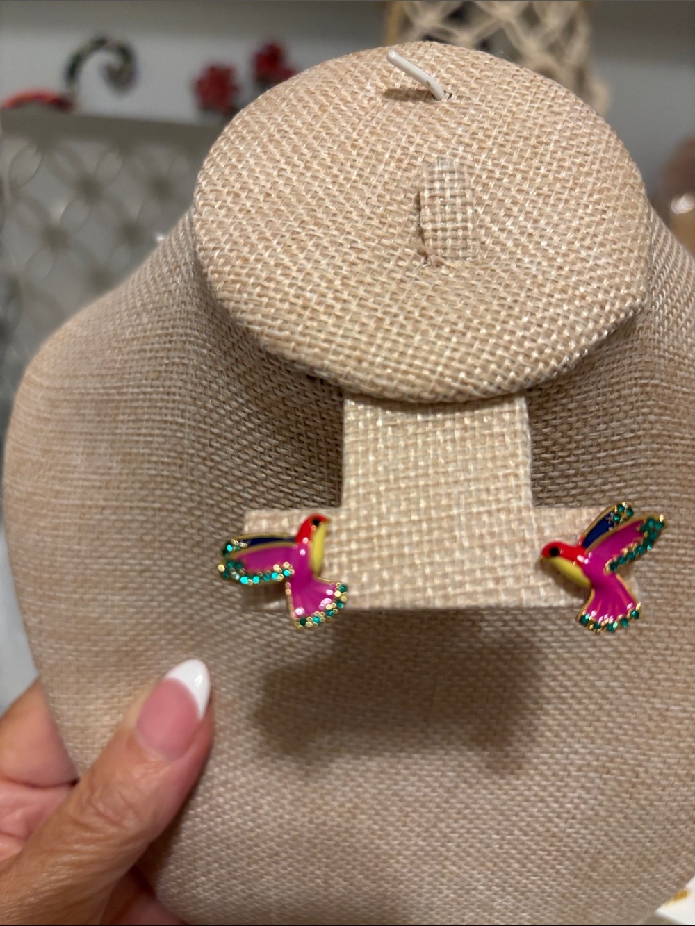 Women’s Pink Enamel Bird Stud Earrings by